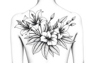 lilies and spider plant in a floral wrap on the arm tattoo idea