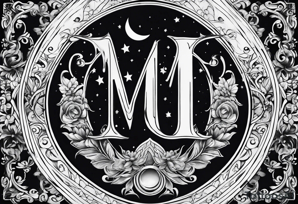 Moon and letter M tattoo idea