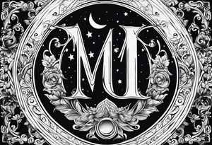 Moon and letter M tattoo idea