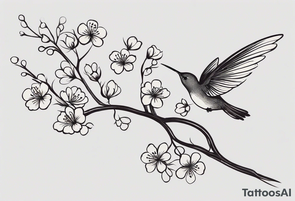 “Create a fine, delicate tattoo that starts at the lower back and extends to the middle of the back. The design should feature a thin, flowing Japanese plum branch, with small plum blossoms and ginkgo leaves subtly integrated into the branch. Carefully conceal the following elements within the design: a small, elegant horseshoe, a hummingbird in flight, a graceful butterfly, an antique pocket watch with intricate details, and a small, sparkling diamond. Ensure that these elements blend seamlessly and harmoniously into the natural flow of the branch, creating a refined and elegant composition with all details appearing subtle and not overwhelming. The overall aesthetic should feel organic, balanced, and artistically intricate.” tattoo idea