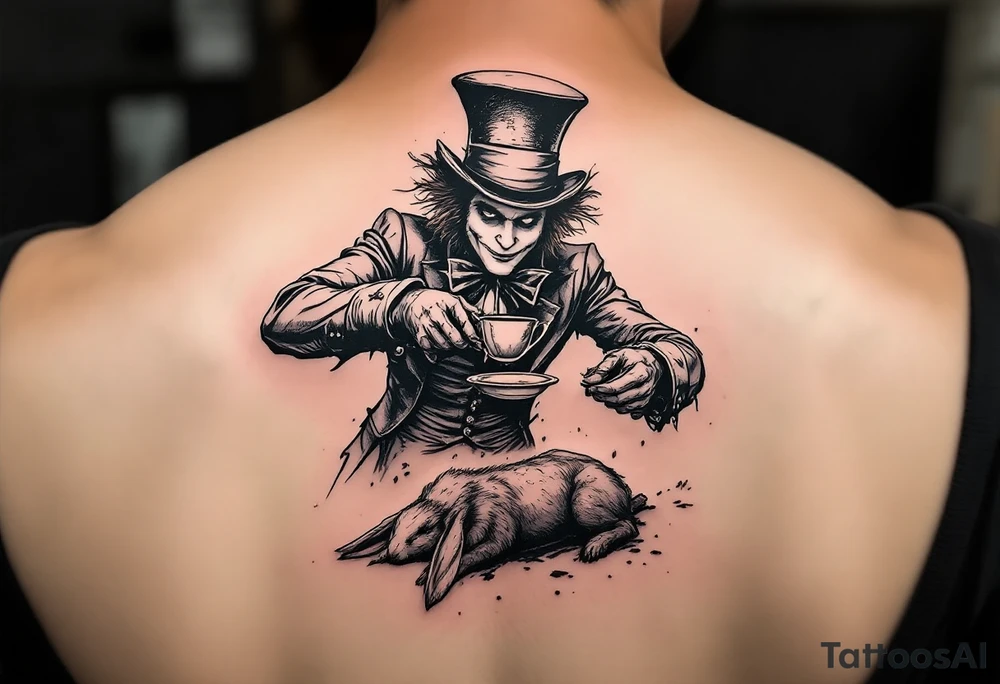 The mad hatter pouring tea on the dead rabbit tattoo idea