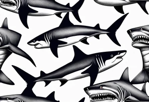 2 nautical style sharks wrapped around the knee no background tattoo idea