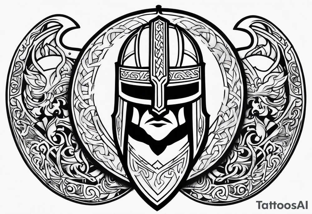 Valhalla viking helmet 
Sword shield tattoo idea