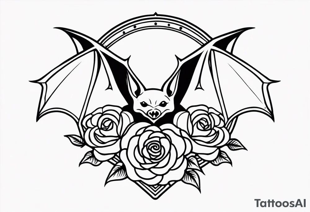 Bat with rose gothic style tattoo idea