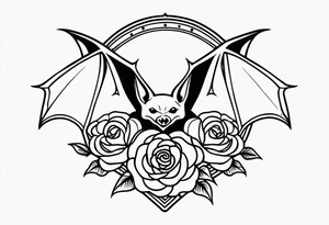 Bat with rose gothic style tattoo idea