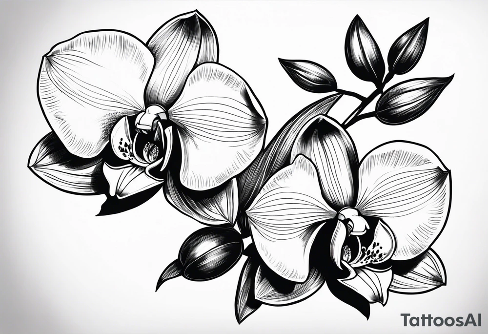 Cymbidium orchid with 2 roses tattoo idea