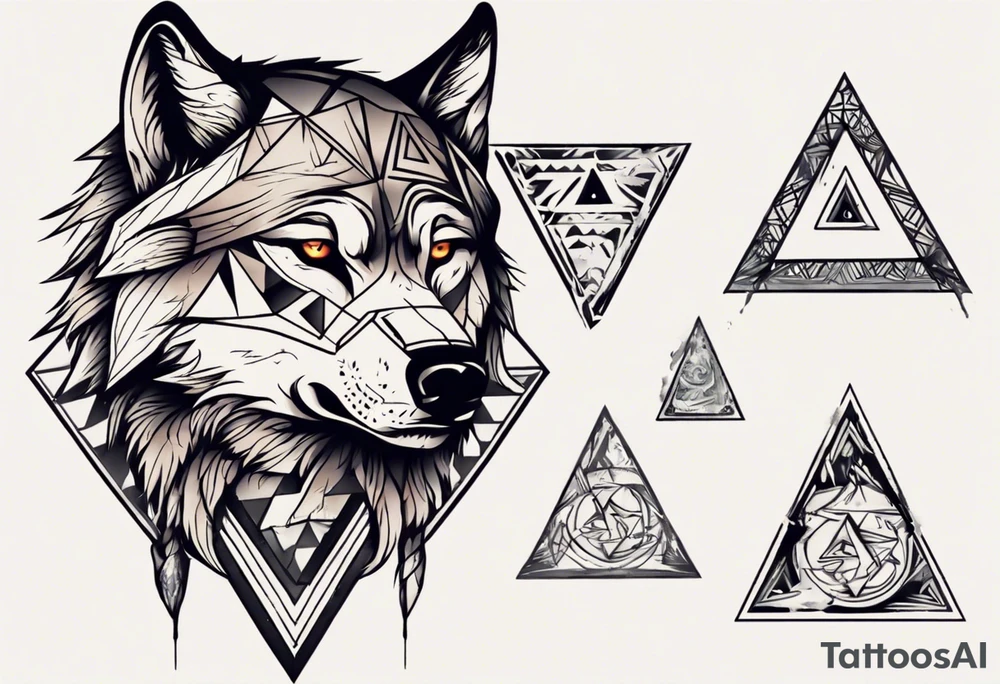 wolf head with triangle in the background tattoo idea