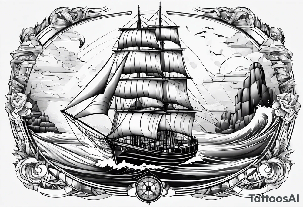 phare maritime dans un bateau a voiles. tattoo idea