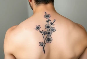 fine line sweet pea vine with larkspur and violet tattoo idea
