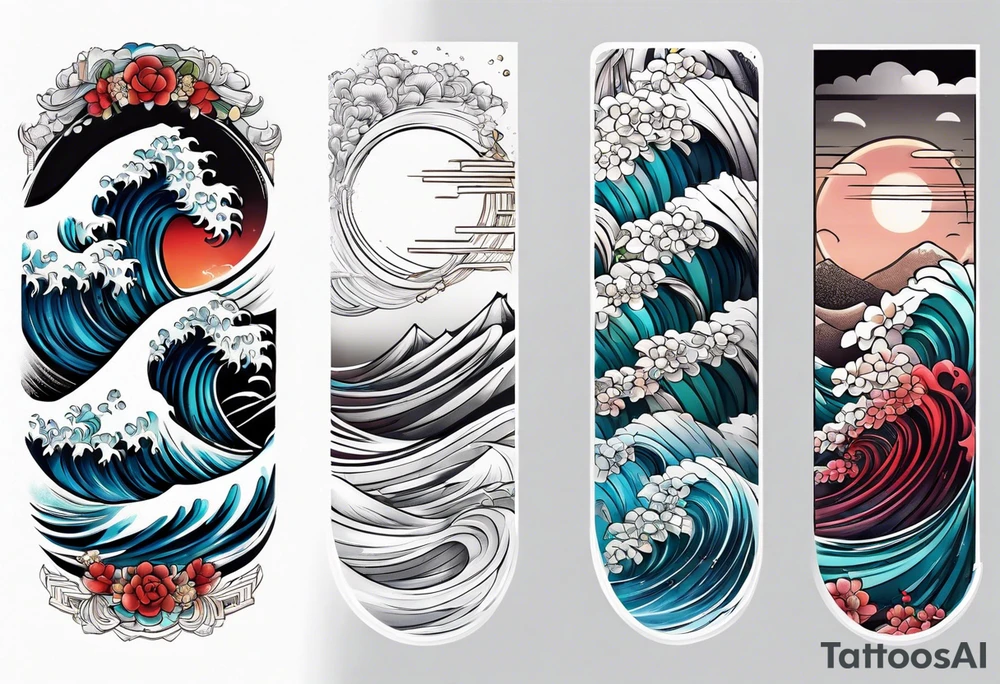 Leg sleeve wave tattoo idea