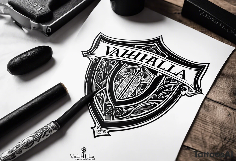Valhalla shield  sword axe tattoo idea