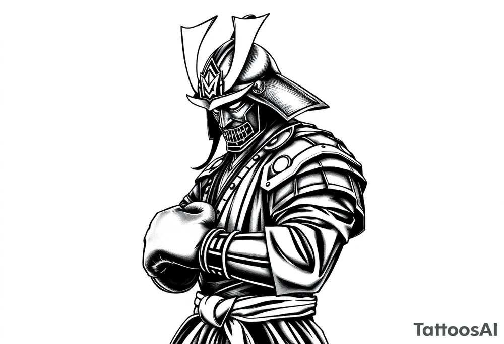 noble samurai warrior silhouette at sunset with boxing gloves tattoo idea