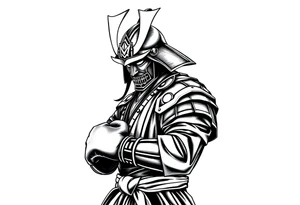 noble samurai warrior silhouette at sunset with boxing gloves tattoo idea