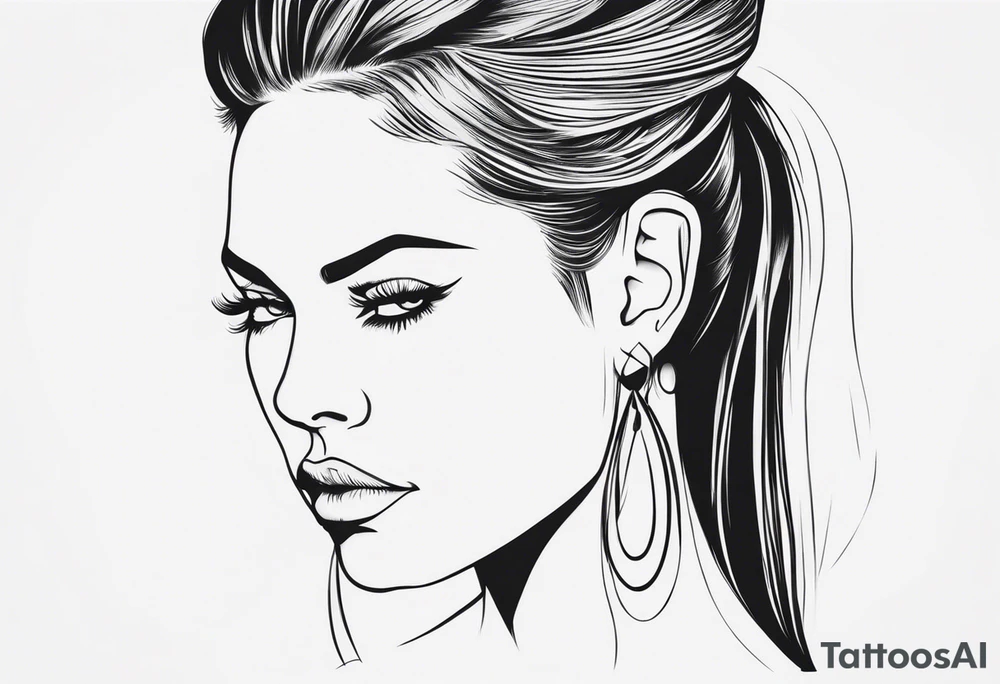 Human head with pointed ears long hair tattoo idea