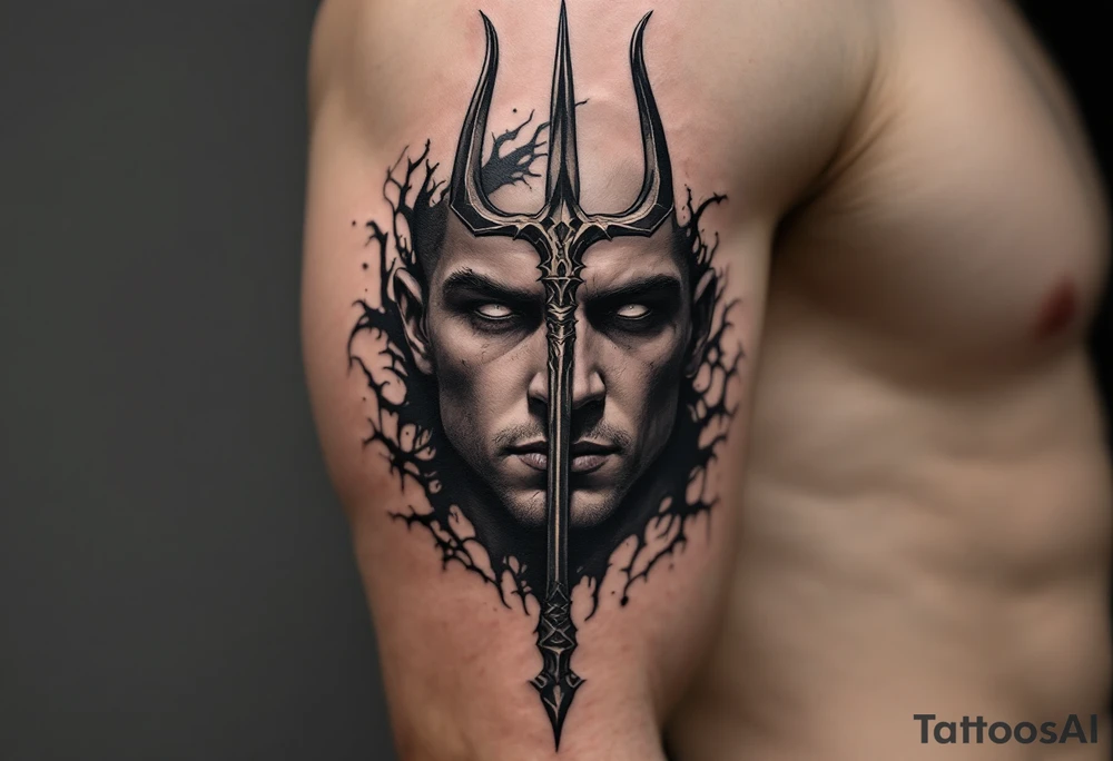 close-up bean behind a trident tattoo idea