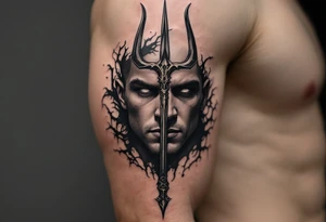 close-up bean behind a trident tattoo idea