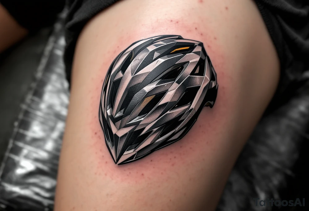 A cycling helmet in bold black with small highlights of silver. tattoo idea