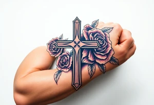 a cross with roses tattoo idea