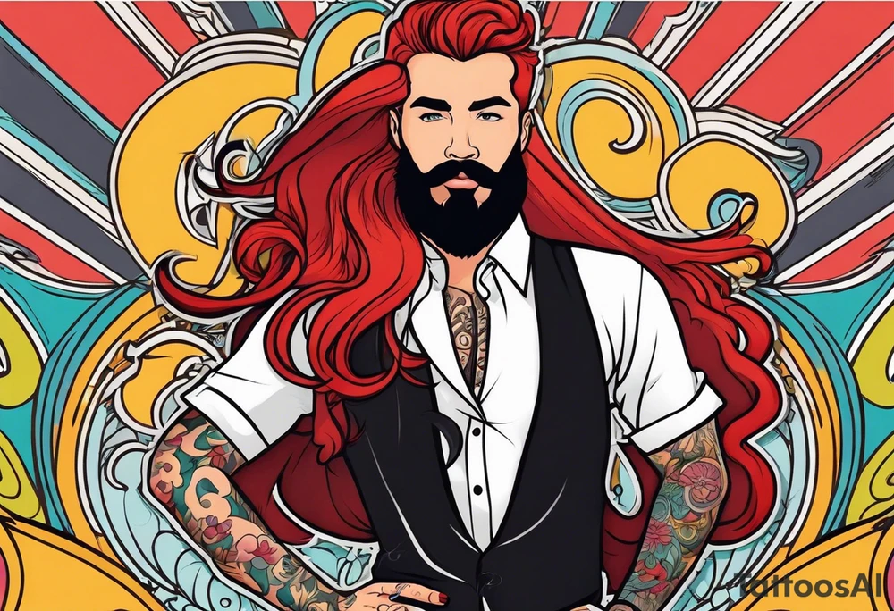 Busty Red haired woman with black haired bearded man tattoo idea