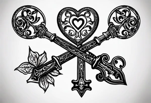 heart shaped skeleton key made of metal with the year 2016 included in the design. tattoo idea