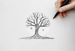 tree tattoo that uses the initials JMWE and a larger R tattoo idea