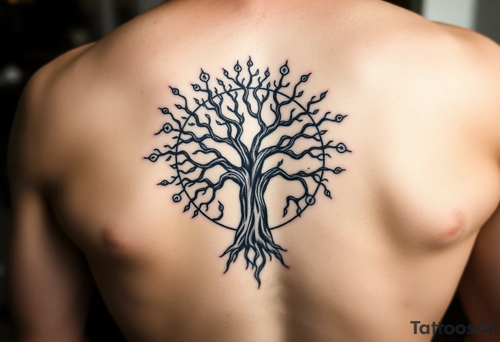 yggadrisl tree of life with circle tattoo idea