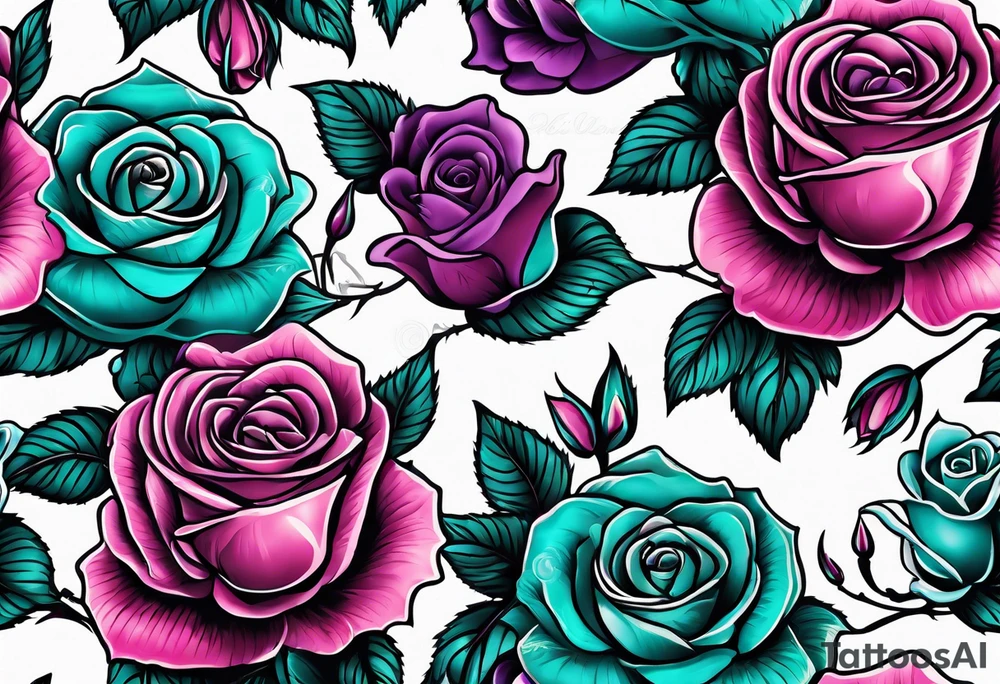 roses, teal, pink, purple tattoo idea