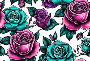 roses, teal, pink, purple tattoo idea