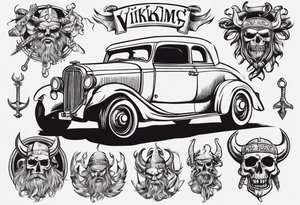 i want a tattoo of a viking and a old classic vintage car  and I want the words “Viking Customs” incorporated into the design tattoo idea