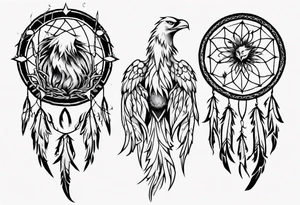 Firey Phoenix bursting from dream catcher tattoo idea