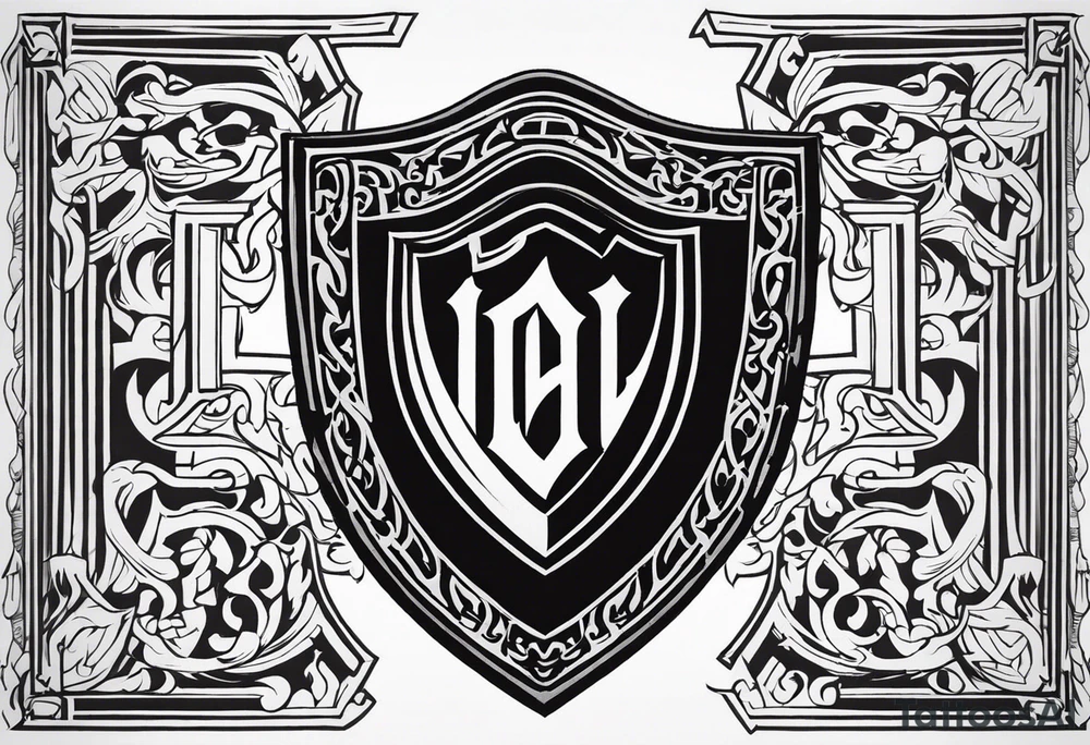 Valhalla shield sword stairs fire tattoo idea