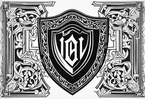 Valhalla shield sword stairs fire tattoo idea