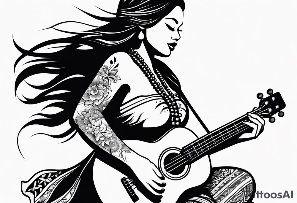 dancing hula girl with ukulele tattoo idea