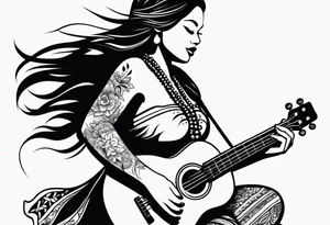 dancing hula girl with ukulele tattoo idea