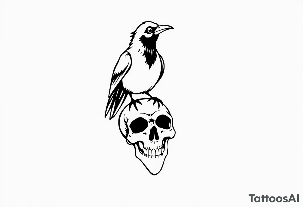 Crow standing on skull tattoo idea
