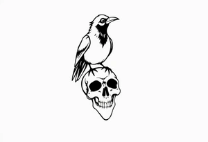 Crow standing on skull tattoo idea