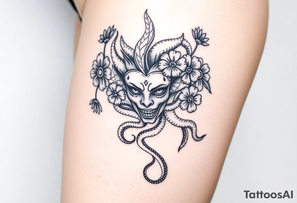 Medusa head flowers snakes tattoo idea