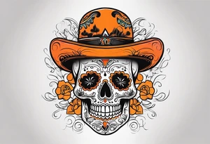 Mexican skull with smoke coming out of the bottom orange and black tattoo idea