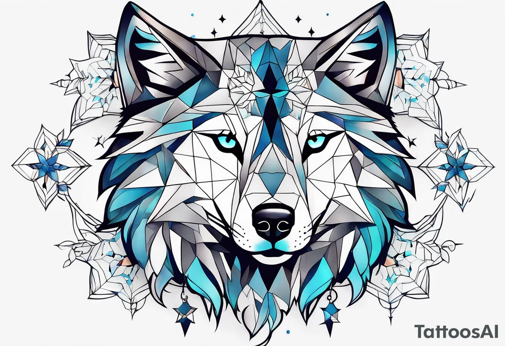 Constellation, two animal wolf, géométric, snowflake tattoo idea