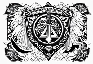 Valhalla steps shield sword axe Valknut chains tattoo idea