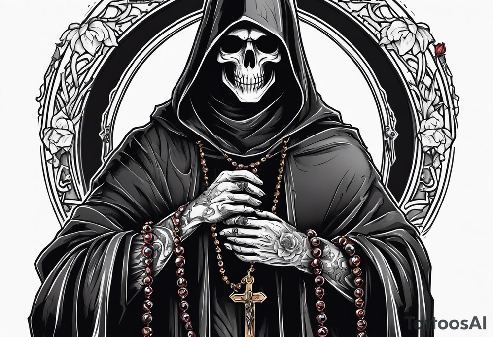 Grim reaper holding rosary with creepy design tattoo idea Grim reaper holding rosary with creepy design tattoo idea
