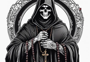 Grim reaper holding rosary with creepy design tattoo idea