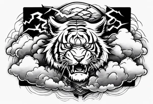A thundergod tiger forearm tattoo, with lightning and clouds filling the area tattoo idea