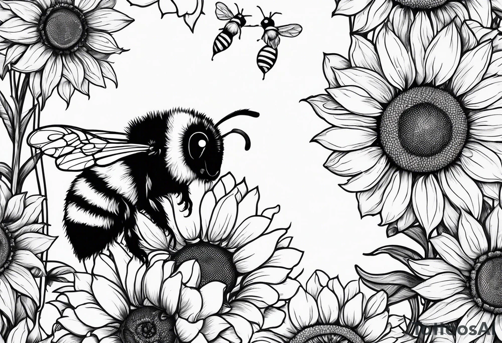 a bumble bee, a lemur, and a sunflower tattoo idea