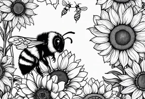 a bumble bee, a lemur, and a sunflower tattoo idea