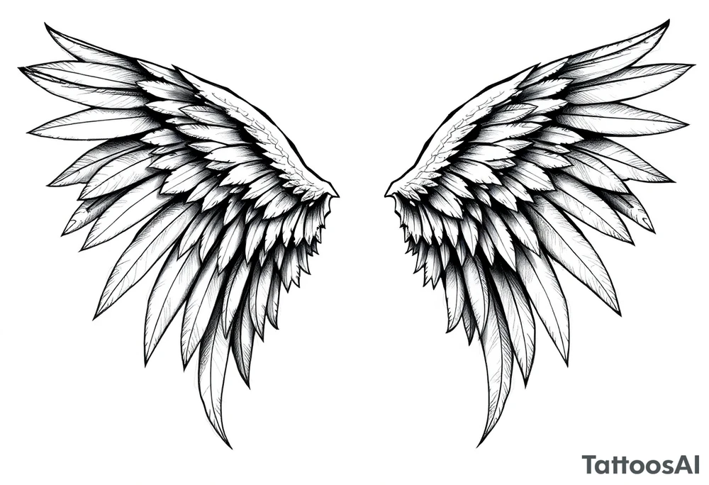 Realistic angelwings very long tattoo idea