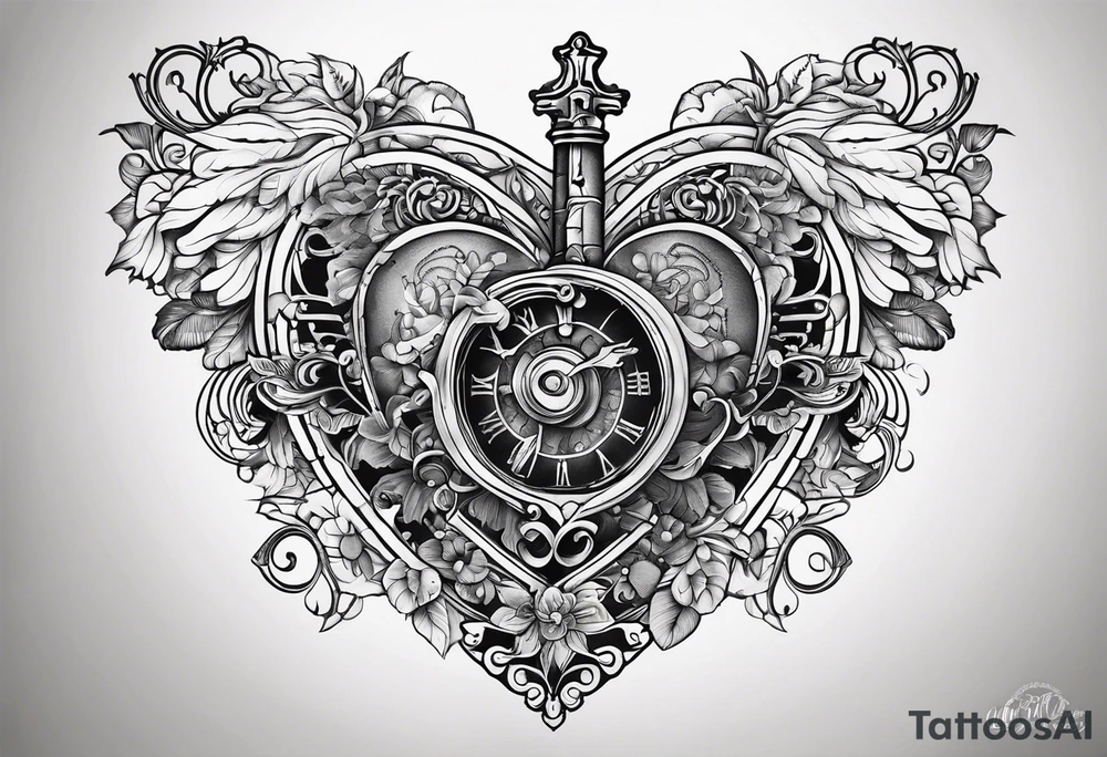 heart shaped antique skeleton key tattoo idea
