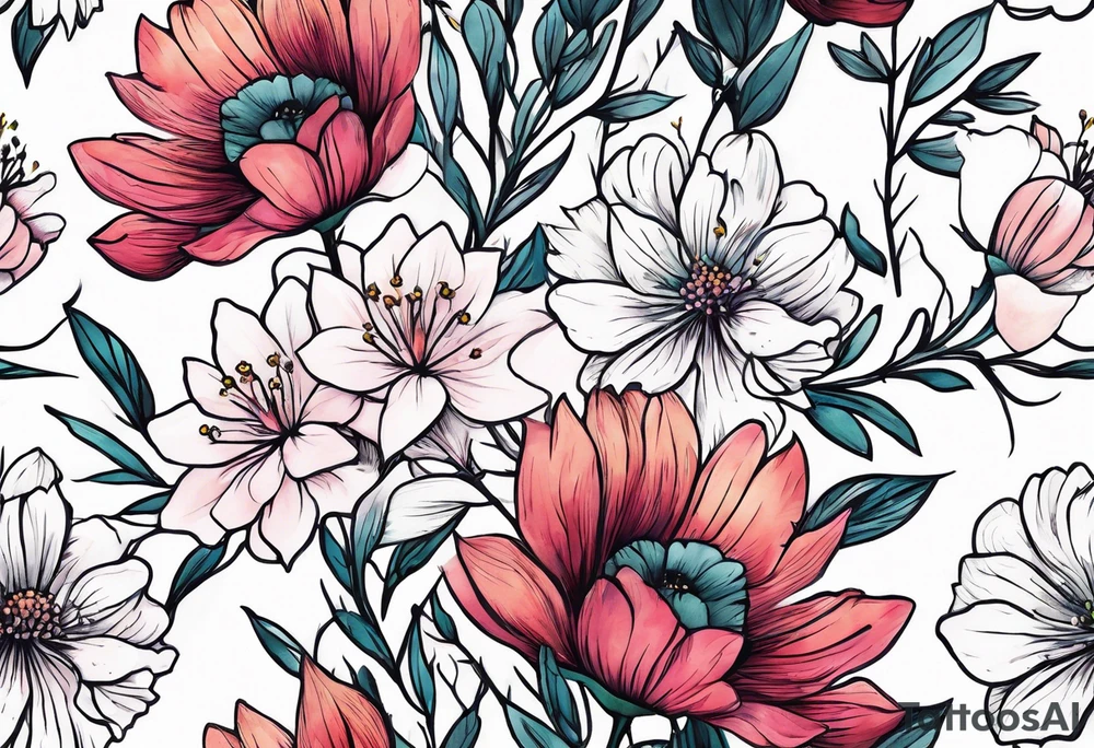 wildflower minimalist bouquet tattoo idea