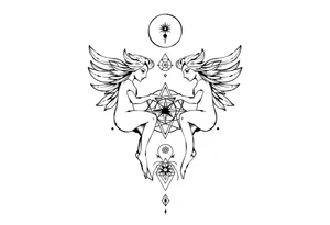 intricate Gemini zodiac with sacred geometry and cosmic elements tattoo idea