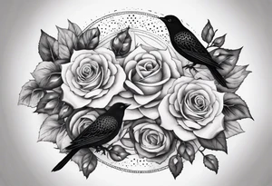 Birds and Roses dot work mandala tattoo idea